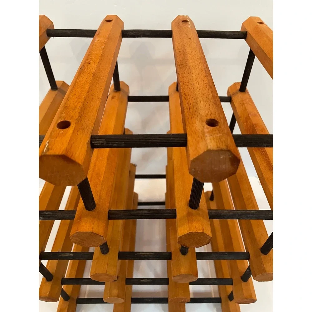 Vintage MCM Wood 12 Bottle Wine Rack Storage